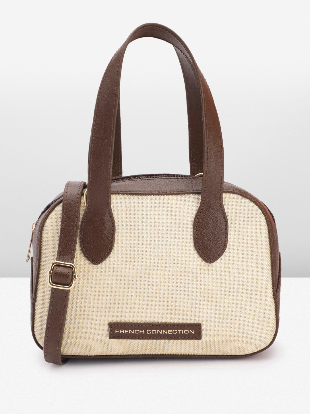 

French Connection Colourblocked Textured Crossbody Sling Bag, Beige