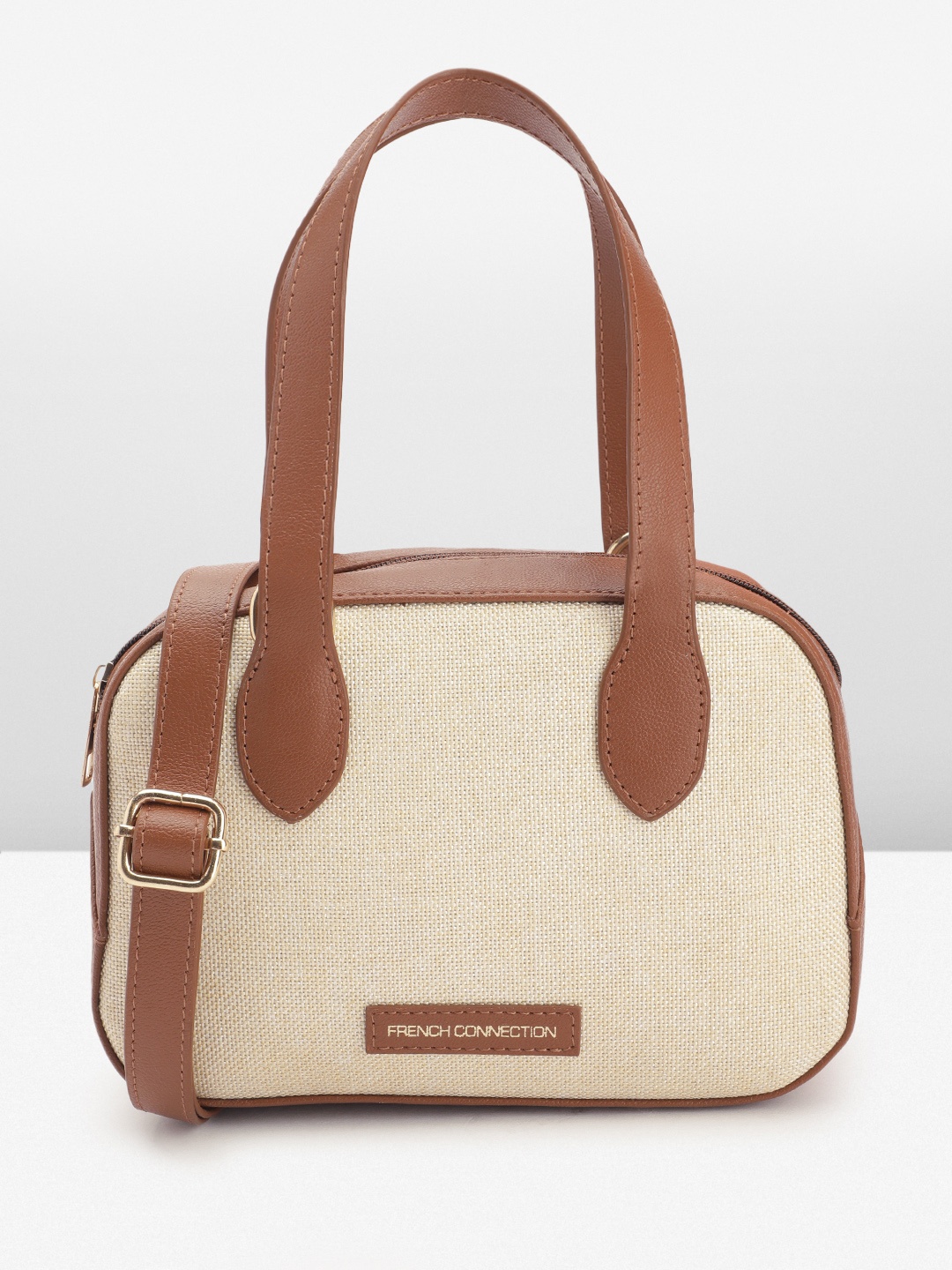 

French Connection Colourblocked Textured PU Sling Bag, Tan