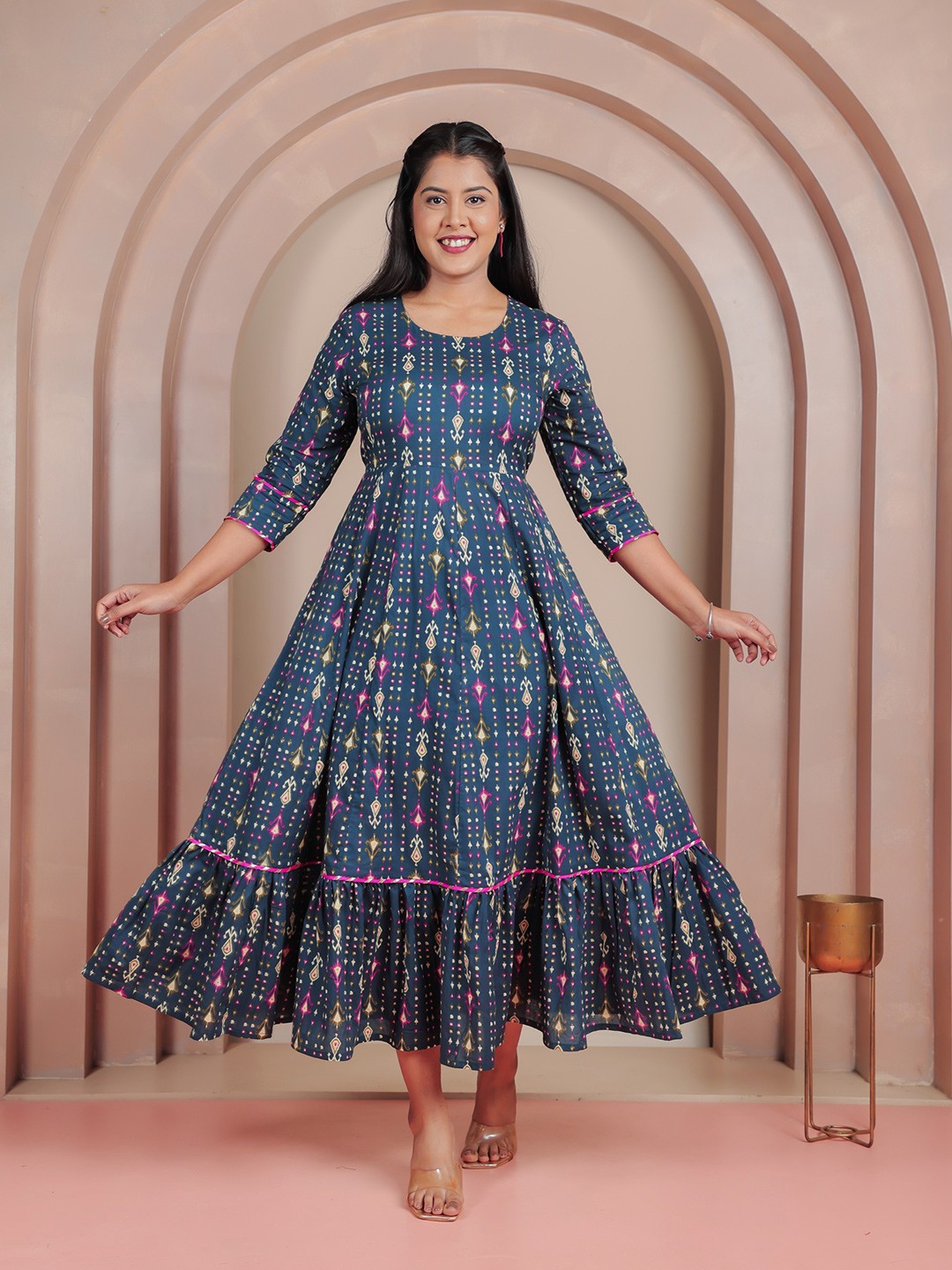 

Aramya Ethnic Motifs Printed Anarkali Kurta, Blue