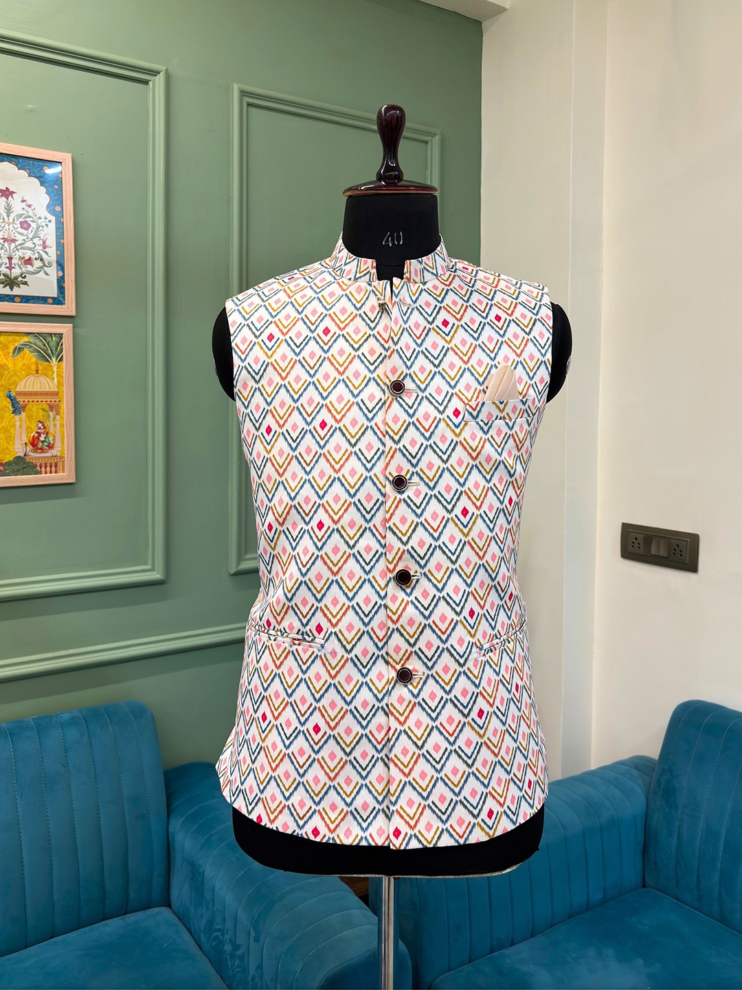 

JAIPURI CROWN MenFestive Wear Printed Nehru Jacket, White
