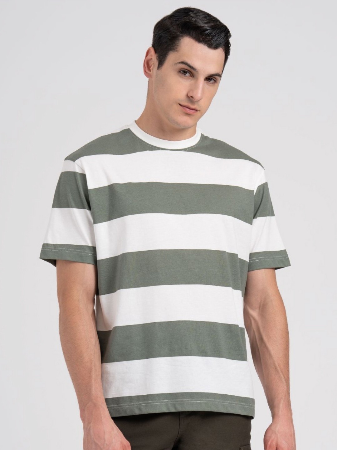

Red Tape Men Striped T-shirt, Olive