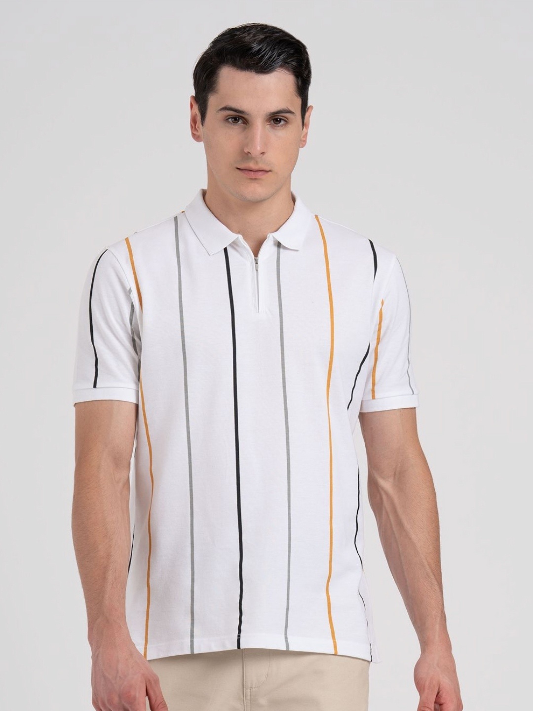 

Red Tape Men Striped Polo Collar T-shirt, White