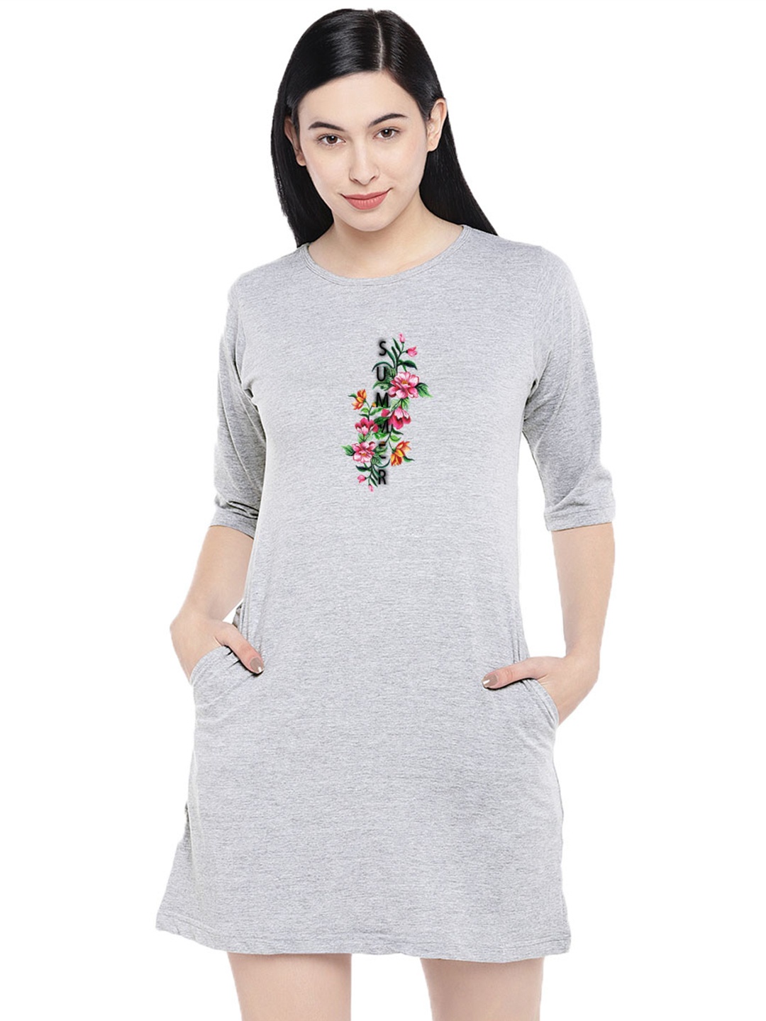 

Moda Rapido Print T-shirt Dress, Grey