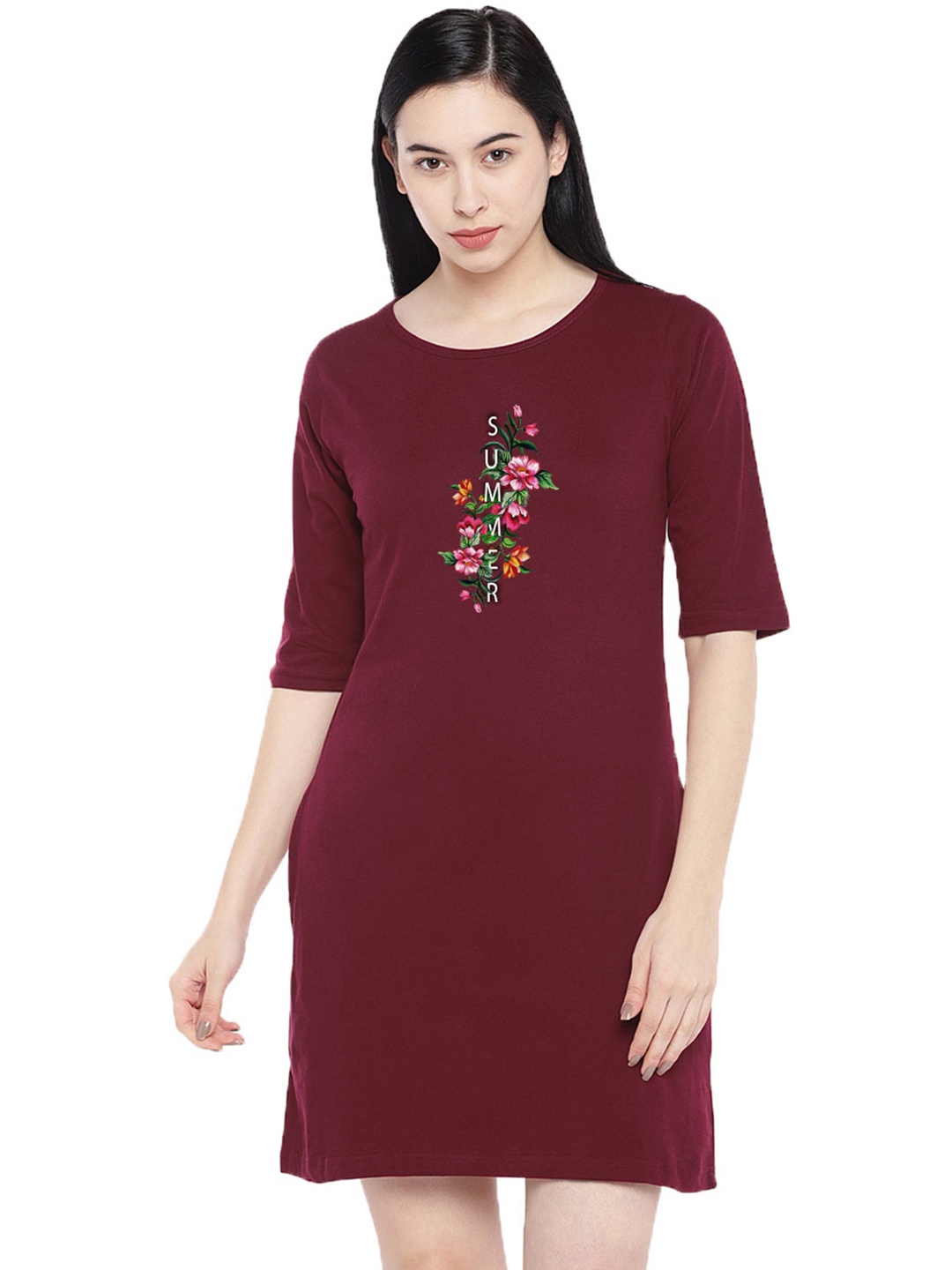 

Moda Rapido Print T-shirt Dress, Maroon