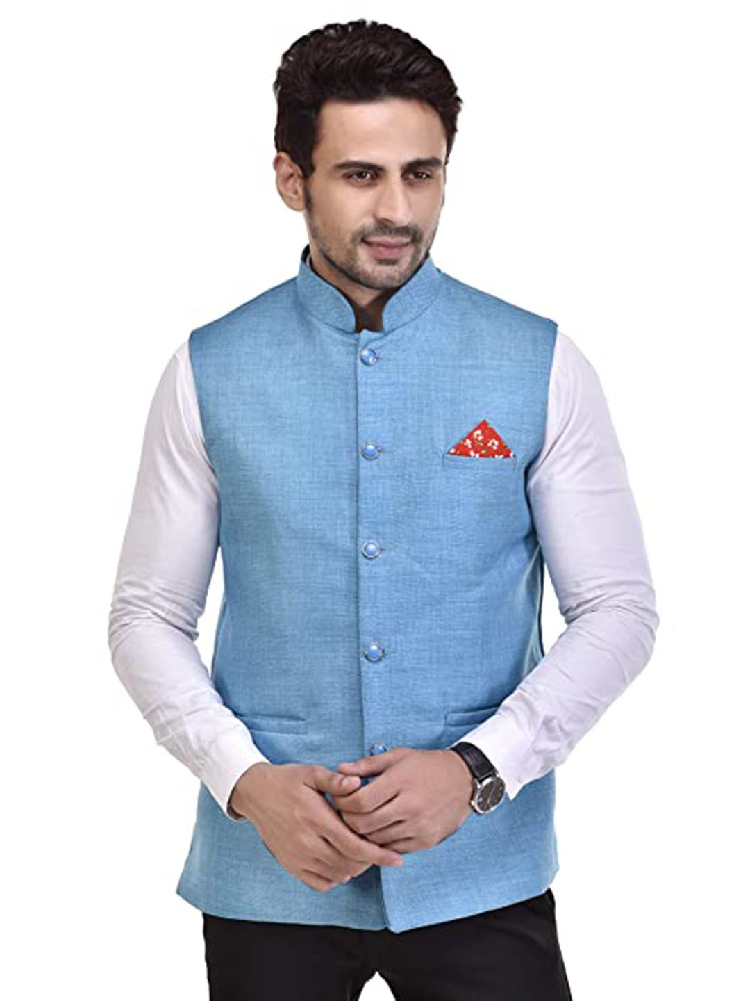 

Seetoo Woven Design Nehru Jackets, Blue