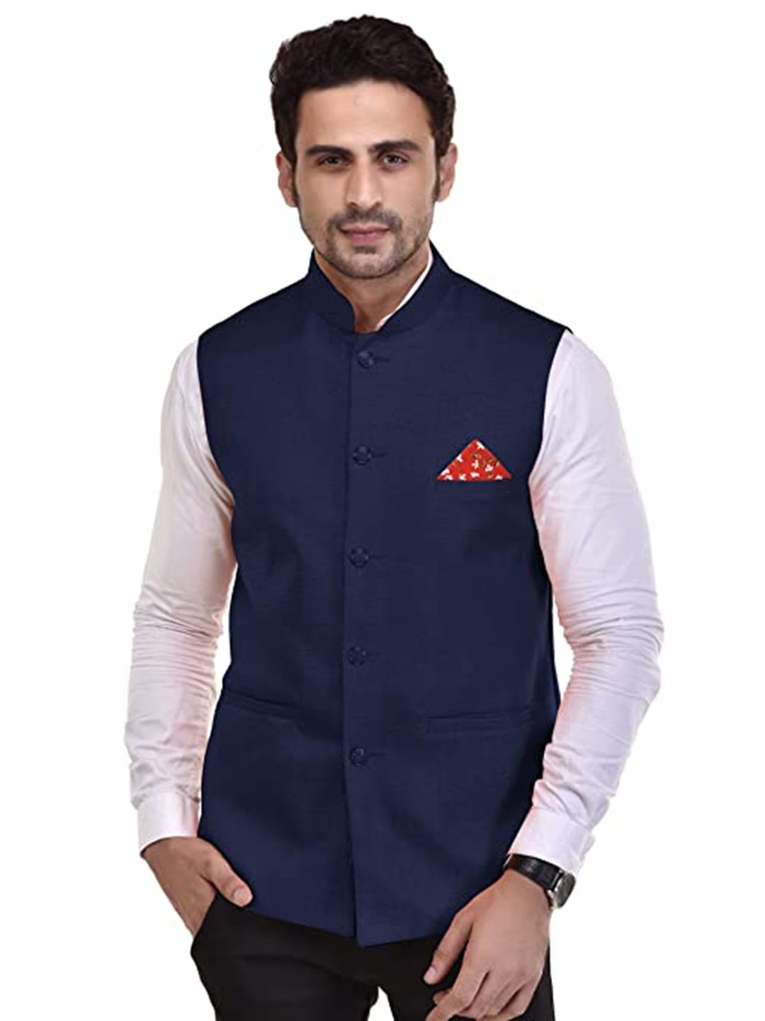 

Seetoo Woven Design Nehru Jackets, Navy blue