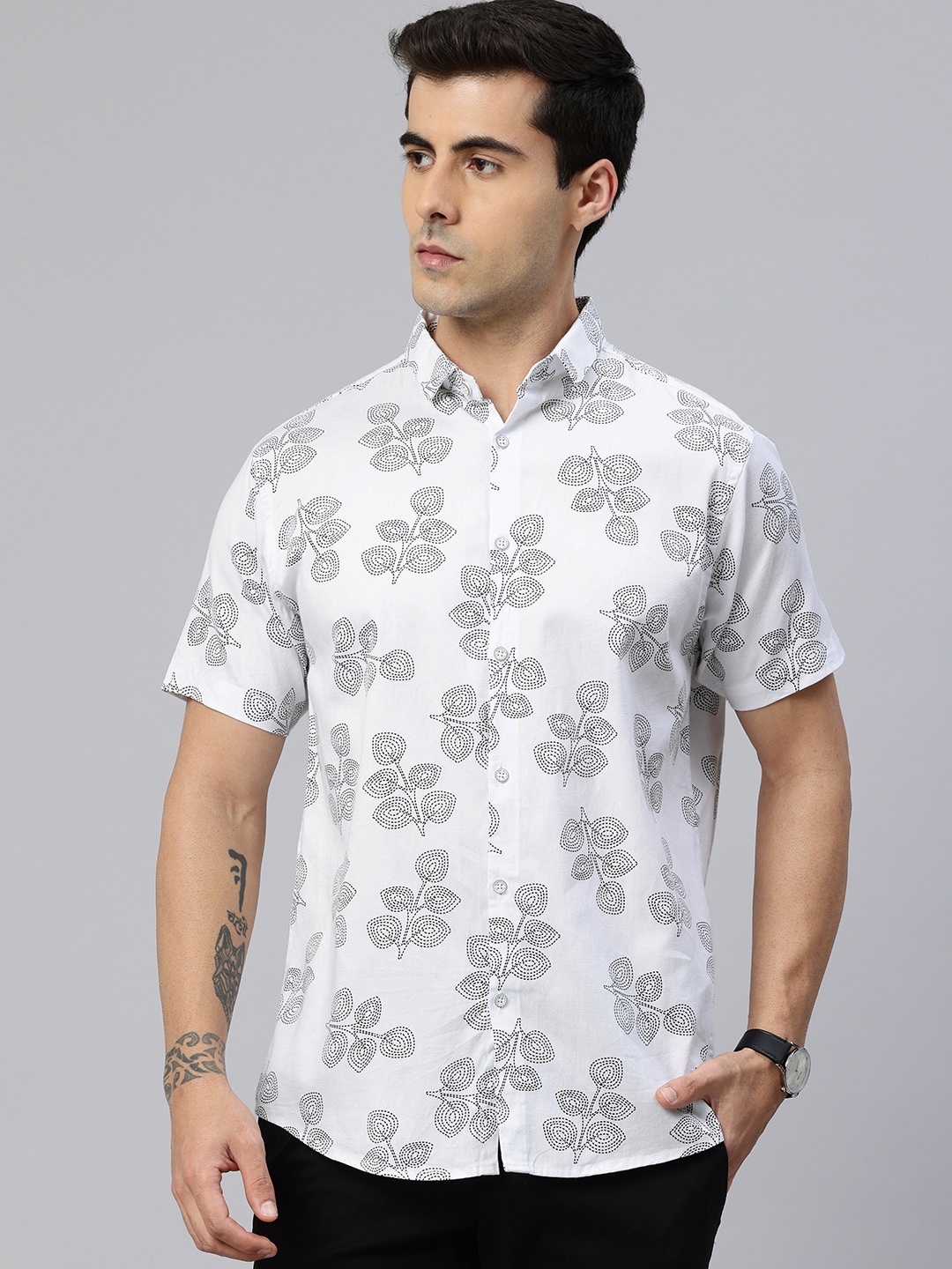

Majestic Man Men Classic Slim Fit Floral Printed Pure Cotton Casual Shirt, White