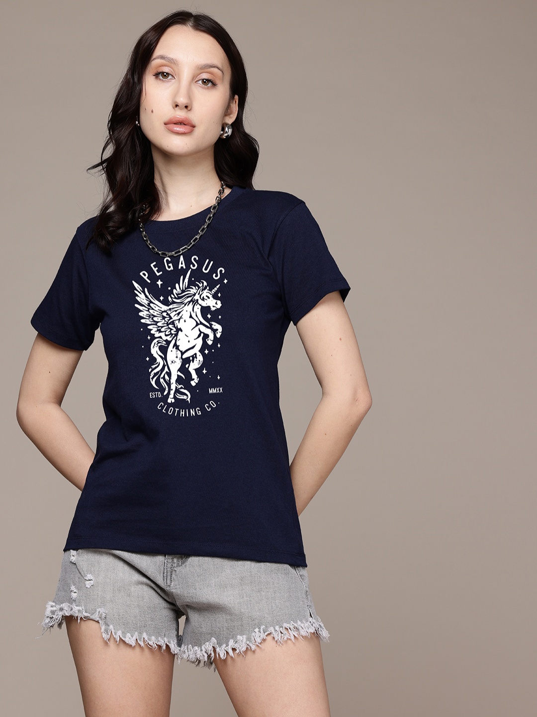 

Moda Rapido Women Printed T-shirt, Navy blue