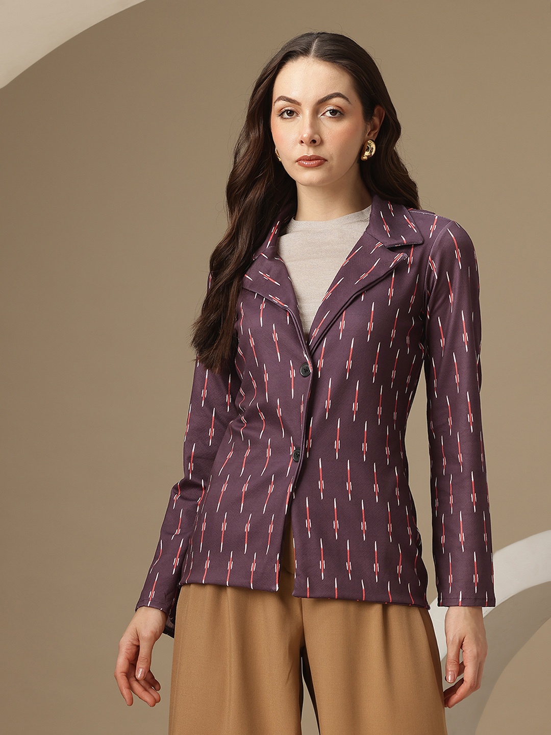 

Chemistry Printed Single-Breasted Smart Casual Blazer, Purple