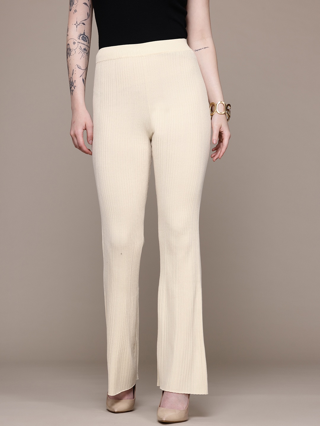 

MANGO Women Pleated Trousers, Beige
