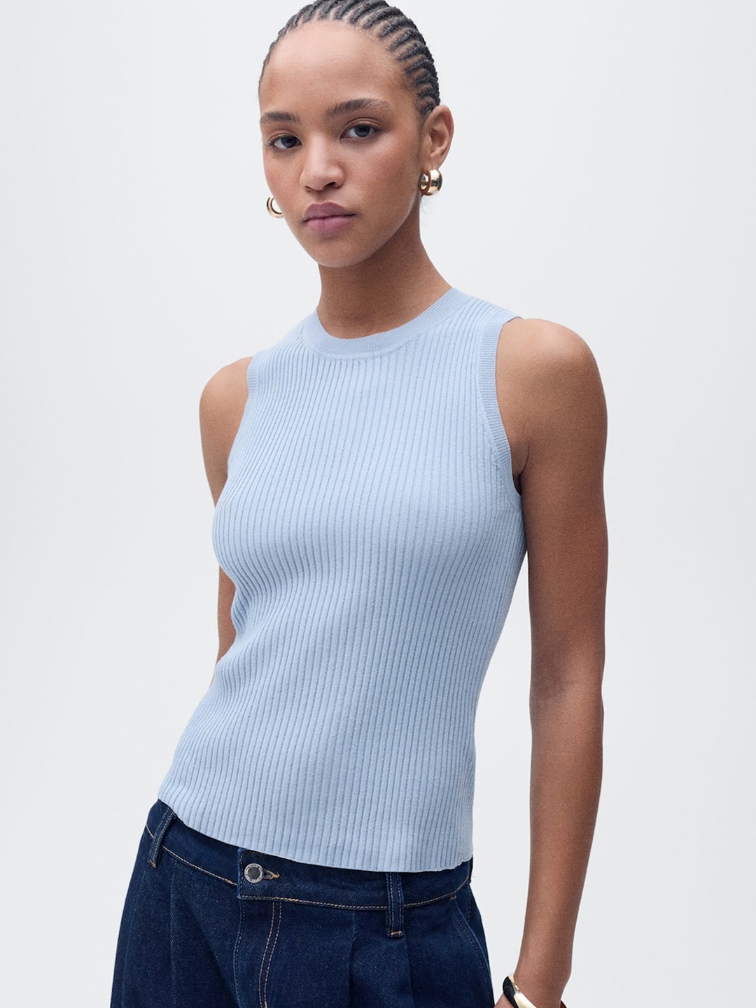 

MANGO Ribbed Top, Blue