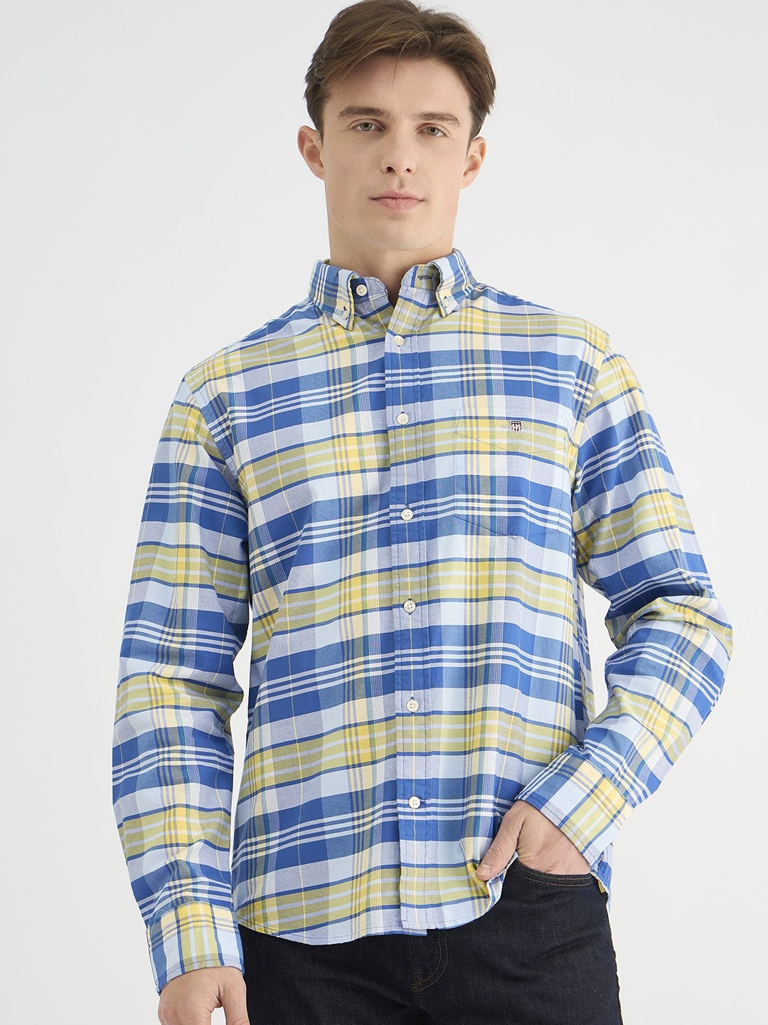 

GANT Men Button-Down Classic Oxford Check Cotton Casual Shirt, Blue