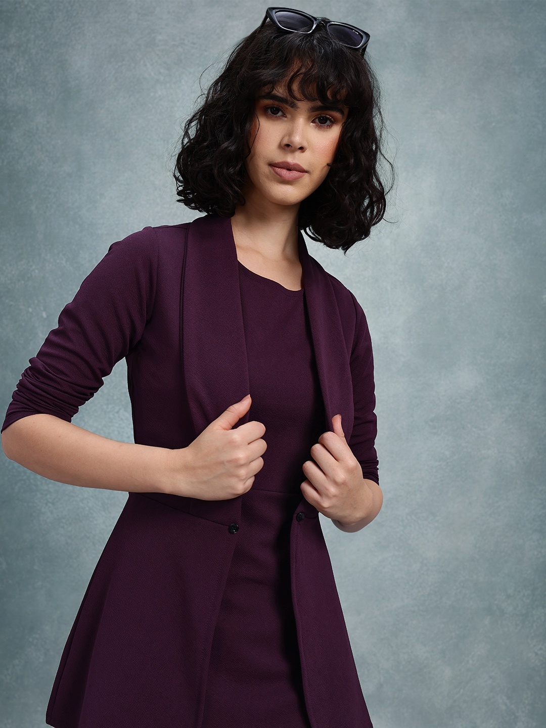 

Roadster Solid Bodycon Dress with Blazer, Purple