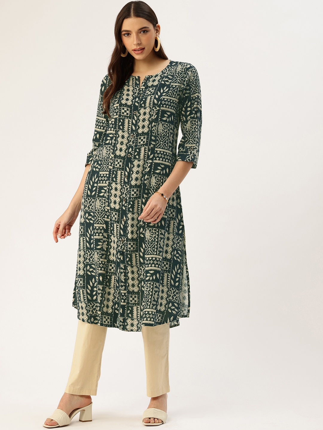 

AMUKTI Ethnic Motifs Printed Kurta, Teal