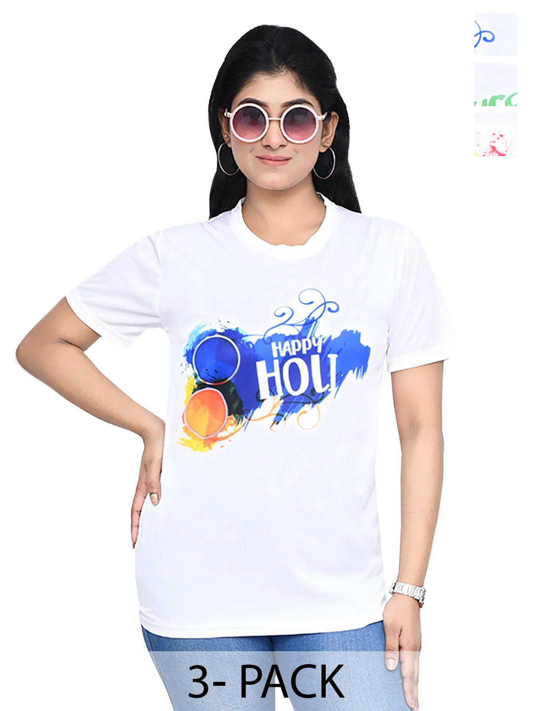 

RAPL Women 3 Printed Applique T-shirt, White