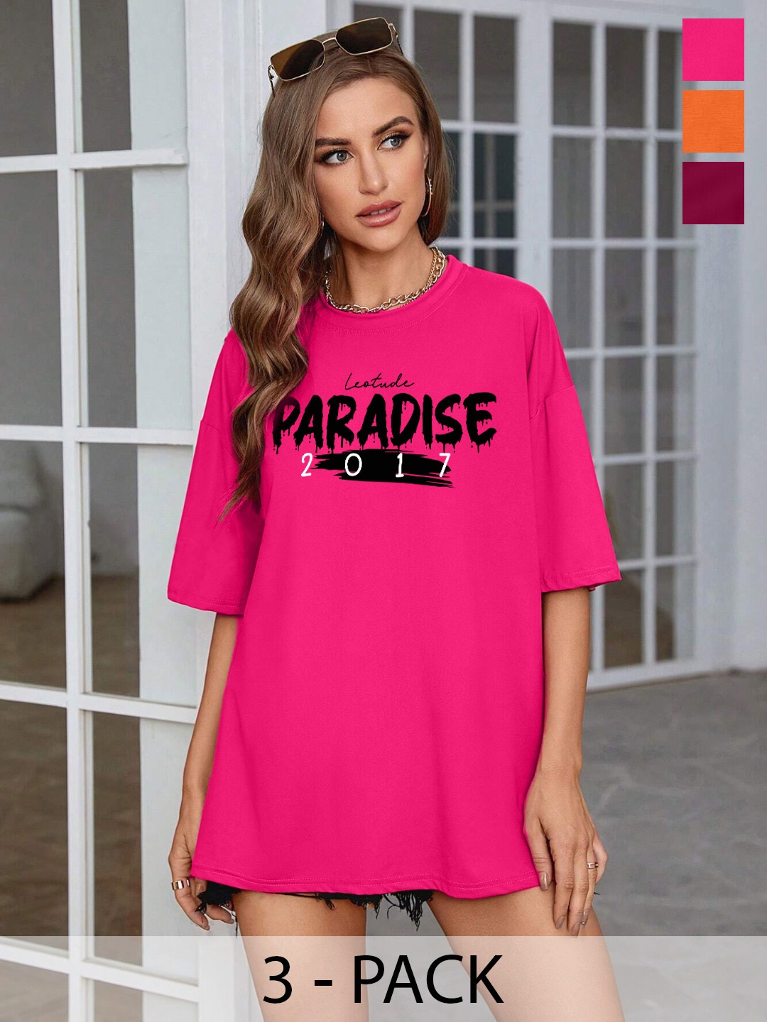 

Leotude Women 3 Printed T-shirt, Multi