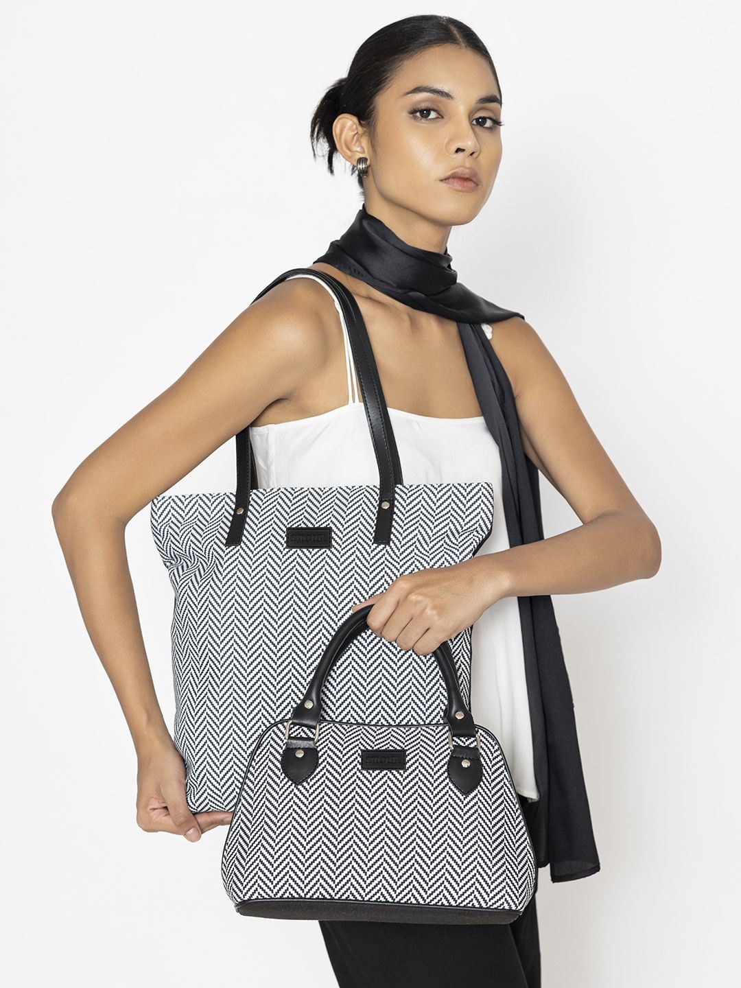 Anouk Geometric Printed Shopper Shoulder Bag, Black