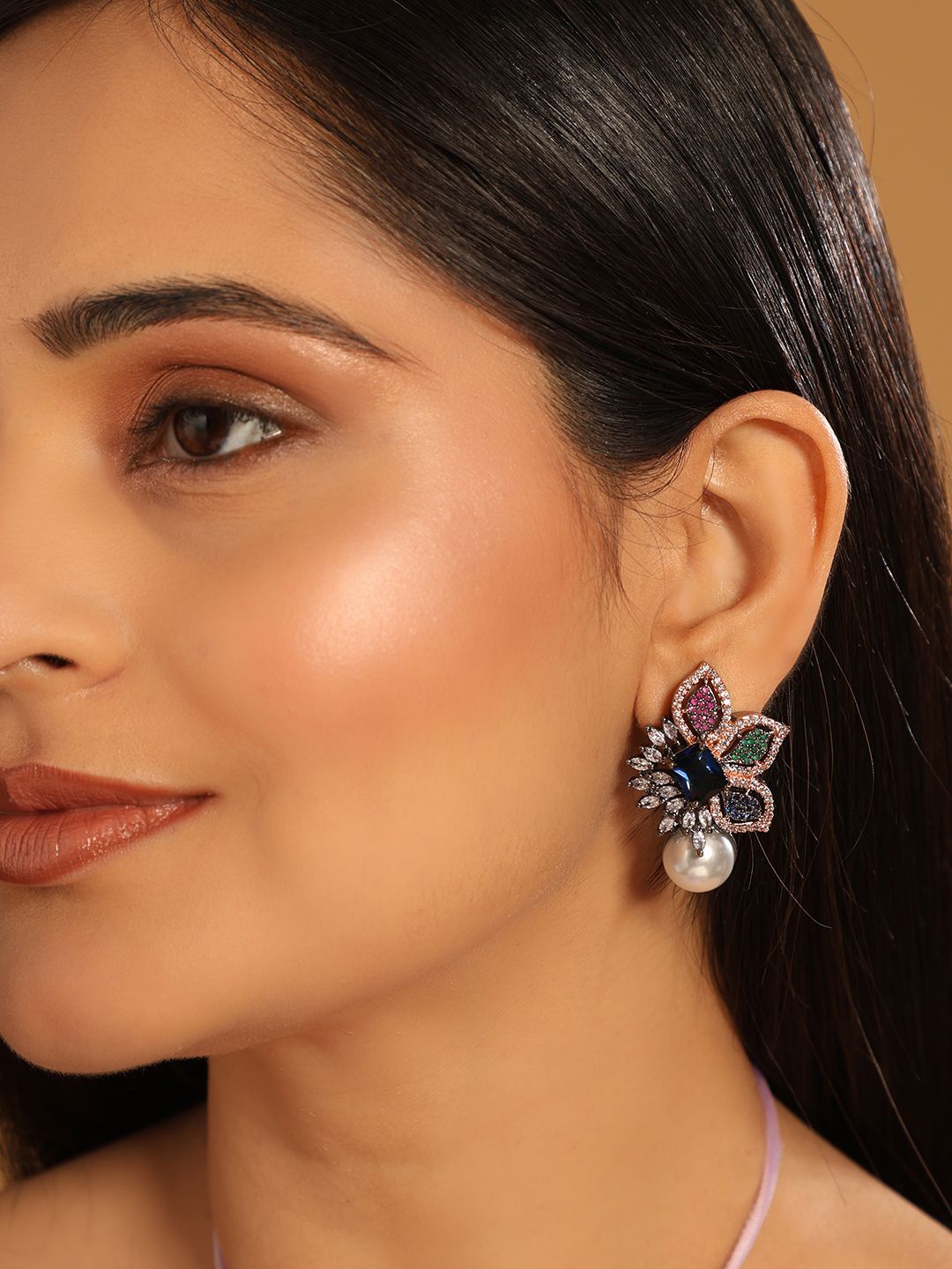 

Yinara Gold & Rhodium Plated Rhinestone Studded Contemporary Butterfly Studs