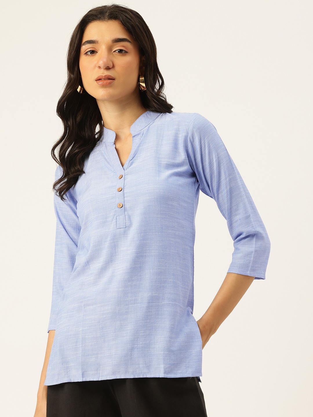 

Molcha Solid Pure Cotton Kurta, Blue