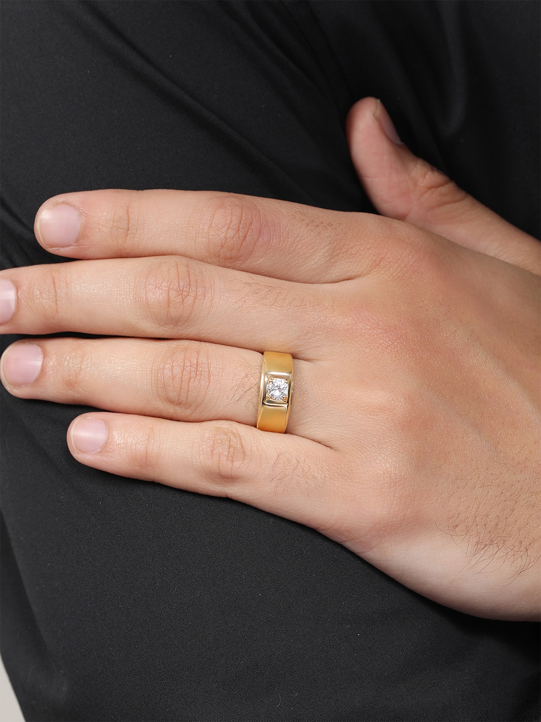 

Zavya Men Gold-Plated Cubic Zirconia Stone-Studded Adjustable Finger Ring