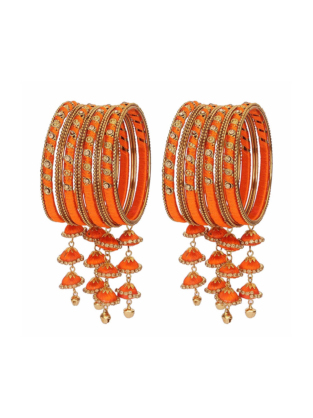 

ZULKA Set Of 24 Metal With Silk Thread Latkan & Stone Studded Bangles, Gold