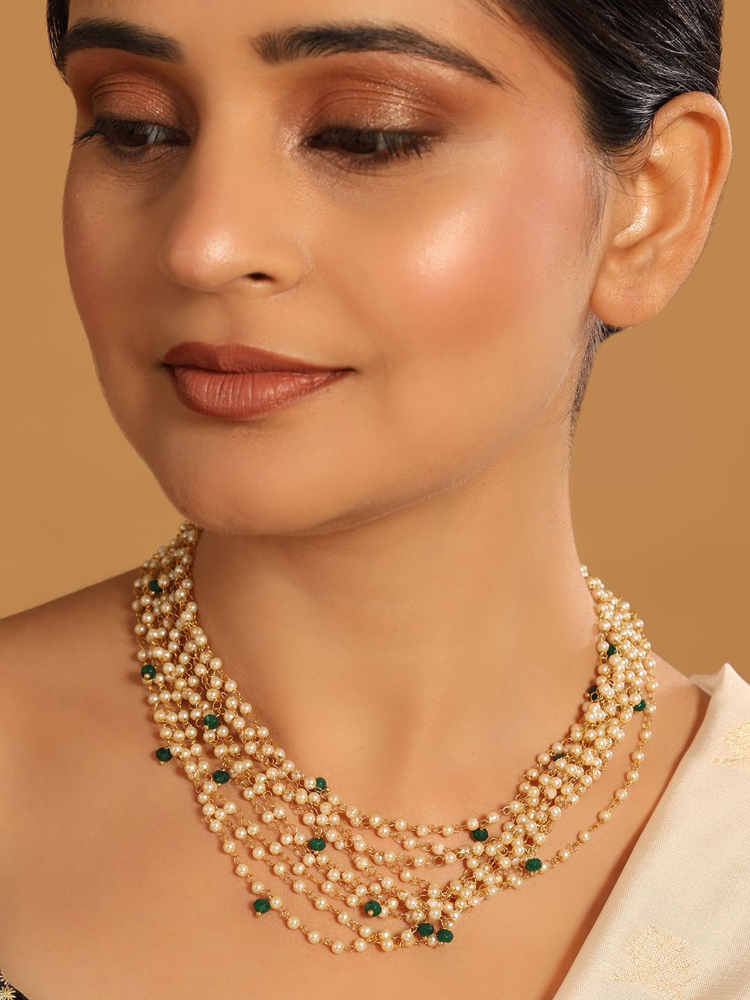 

Yinara Gold-Plated Pearls Studded Layered Necklace