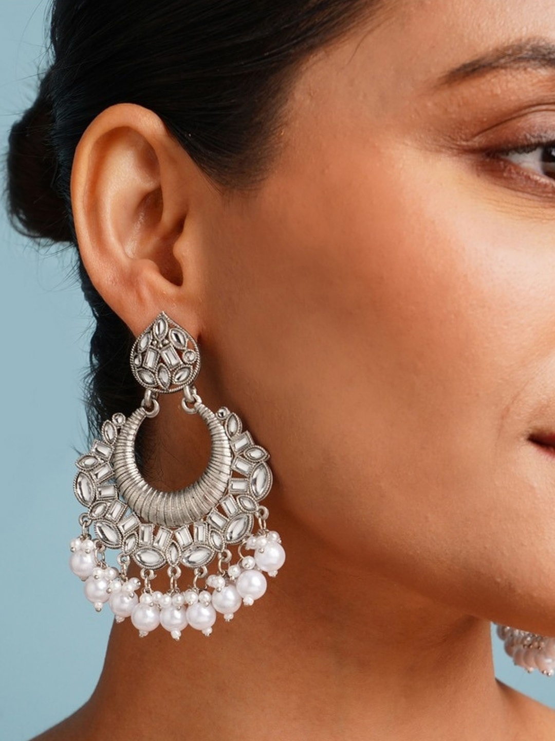 

ABDESIGNS Elegant German Silver Classic Silver Plated Pearl Drop Earrings
