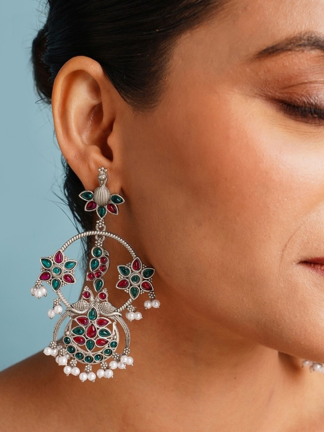 

ABDESIGNS Elegant German Silver Classic Silver Plated Artificial Stones Drop Earrings