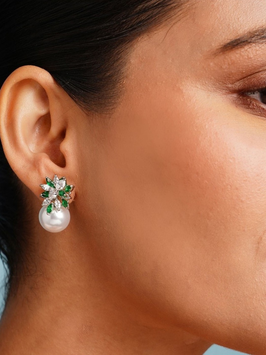 

ABDESIGNS Elegant Silver Plated Classic American Diamond Studs Earrings