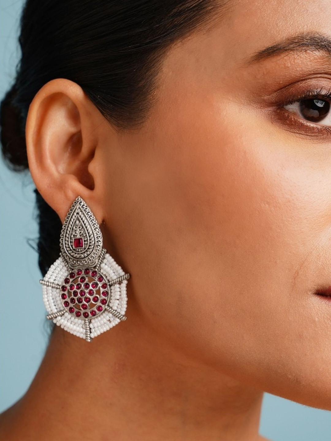 

ABDESIGNS Elegant German Silver Plated Pearls Studded Classic Drop Earrings