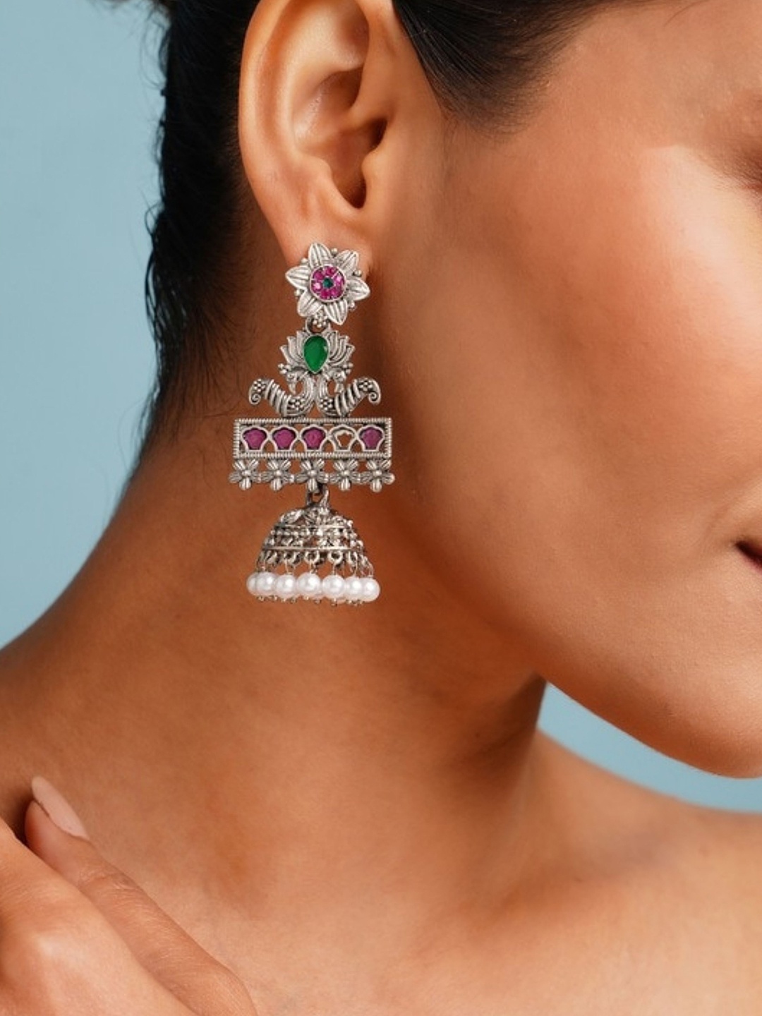 

ABDESIGNS Elegant German Silver Plated Pearls Studded Classic Drop Earrings