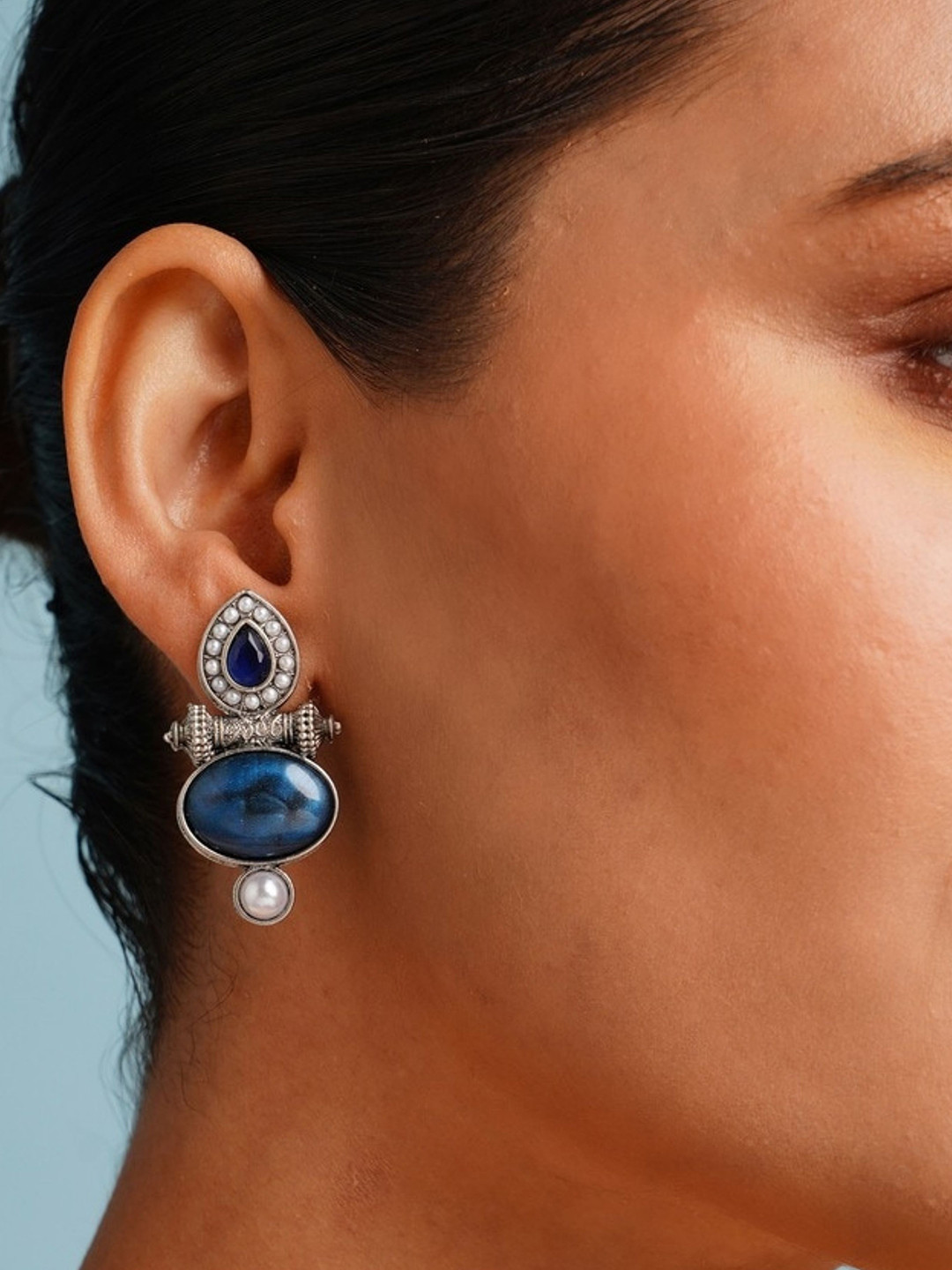 

ABDESIGNS Elegant German Silver Plated Artificial Stones and Beads Classic Drop Earrings