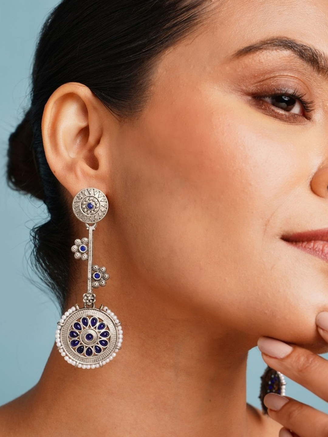 

ABDESIGNS Elegant German Silver Plated Artificial Stones and Beads Classic Drop Earrings