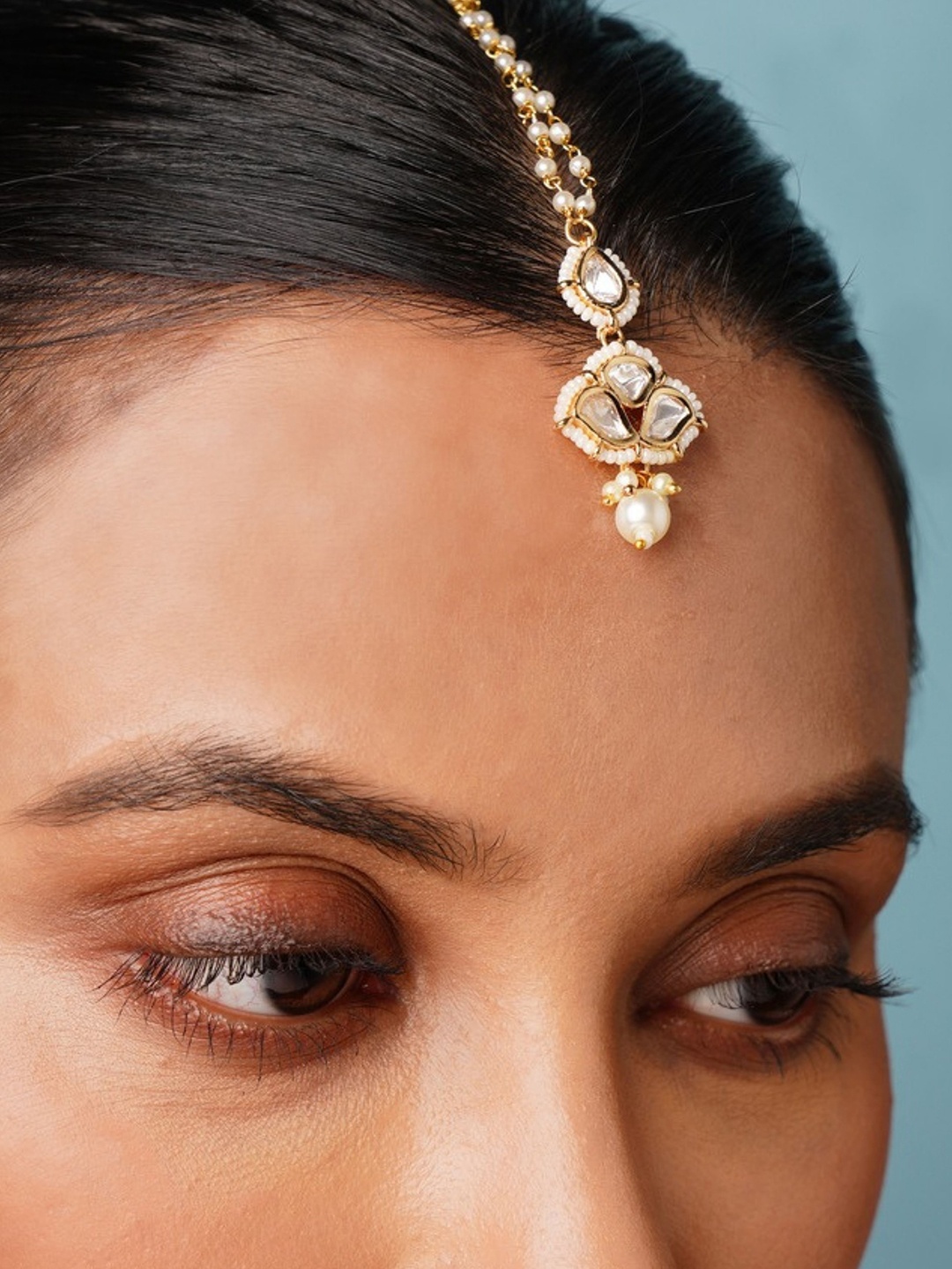 

ABDESIGNS Gold-Plated Artificial Stones and Beads Studded Maang Tikka Head Jewellery