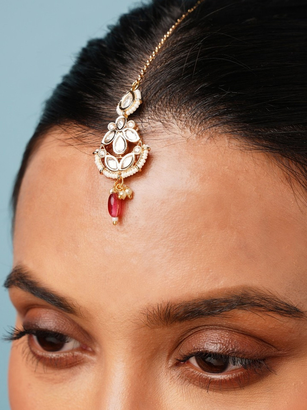

ABDESIGNS Gold-Plated Artificial Stones and Beads Studded Maang Tikka Head Jewellery