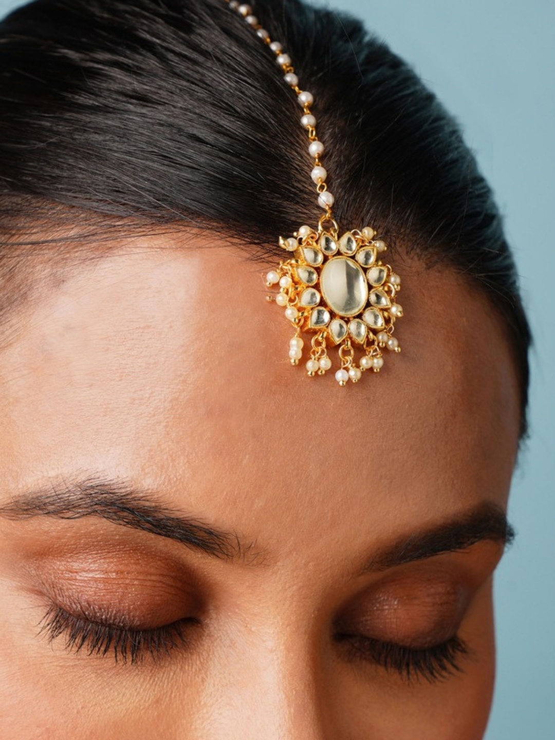 

ABDESIGNS Gold-Plated Artificial Stones and Beads Studded Maang Tikka Head Jewellery