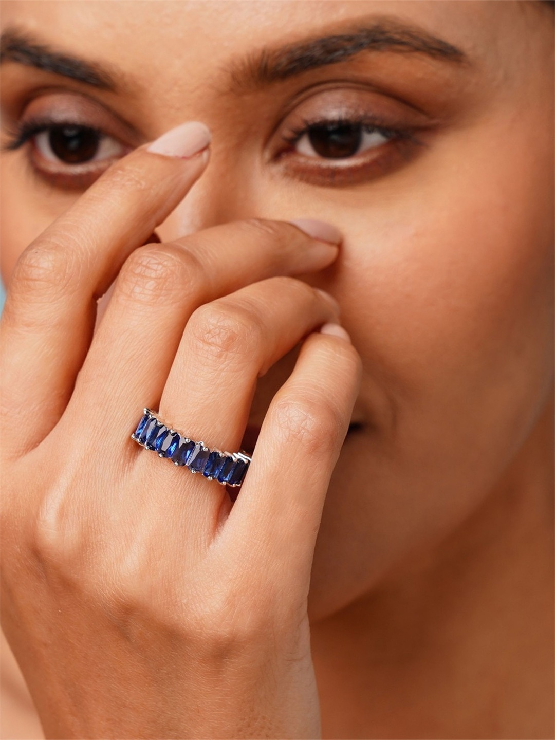 

ABDESIGNS Silver-Plated Cubic Zirconia Stone-Studded Finger Ring