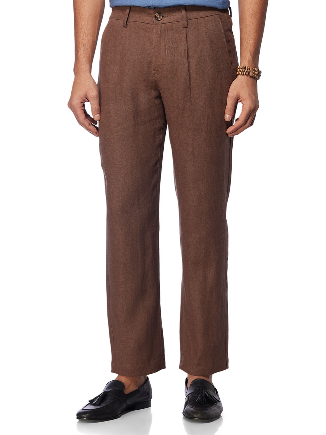 

Bombay Shirt Company Men Summerscape Cotton Linen Pants, Brown