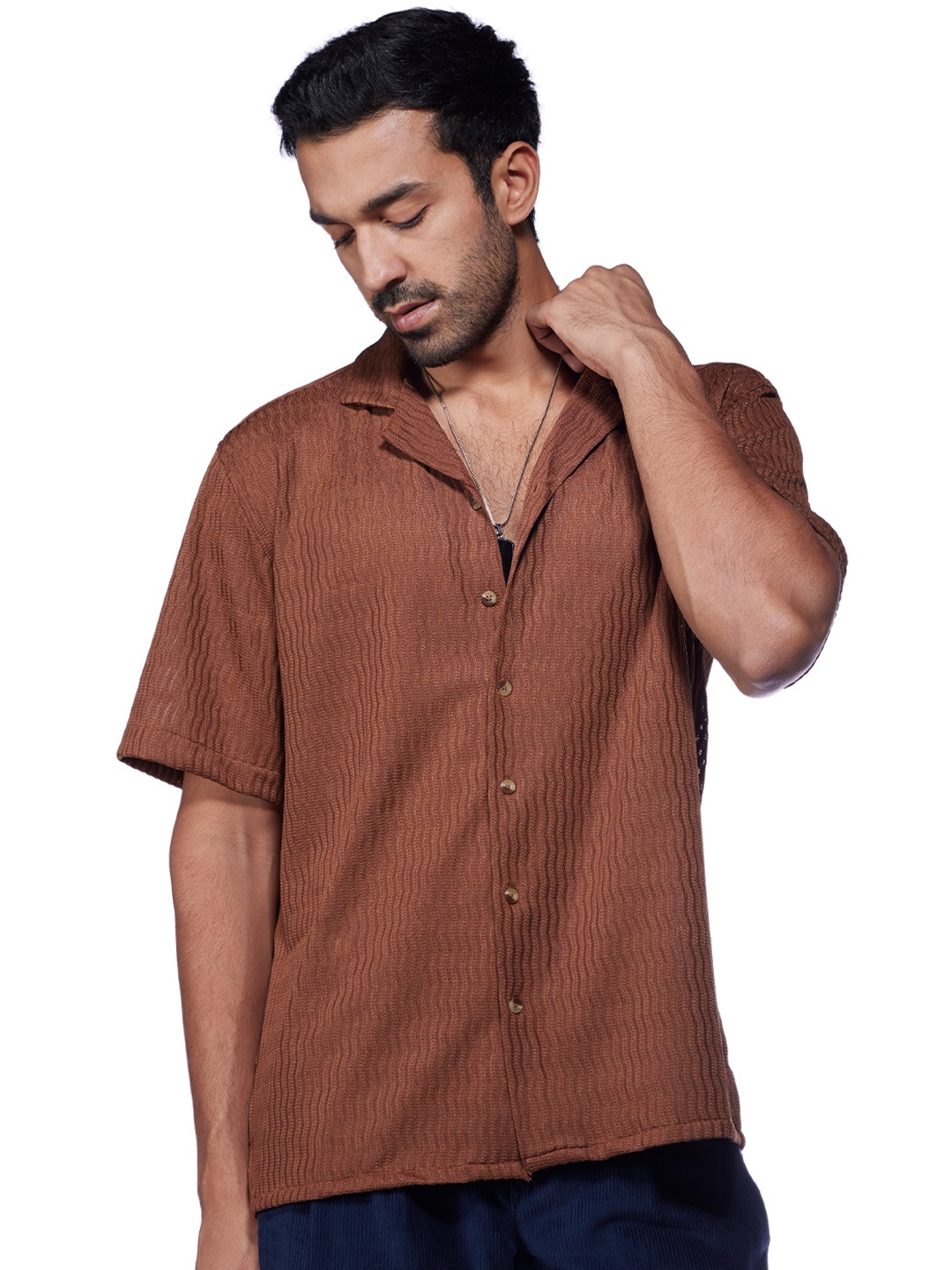 

Bombay Shirt Company Men Dobby Knit Shirt, Brown