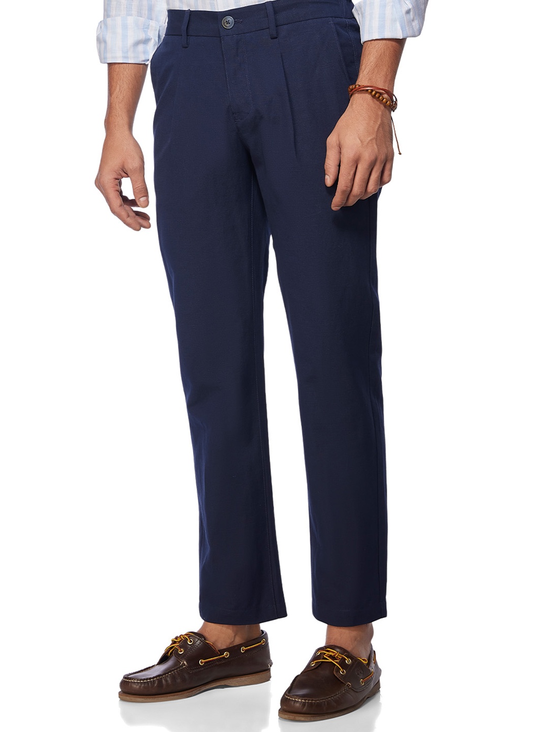 

Bombay Shirt Company Men Summerscape Cotton Linen Pants, Navy blue