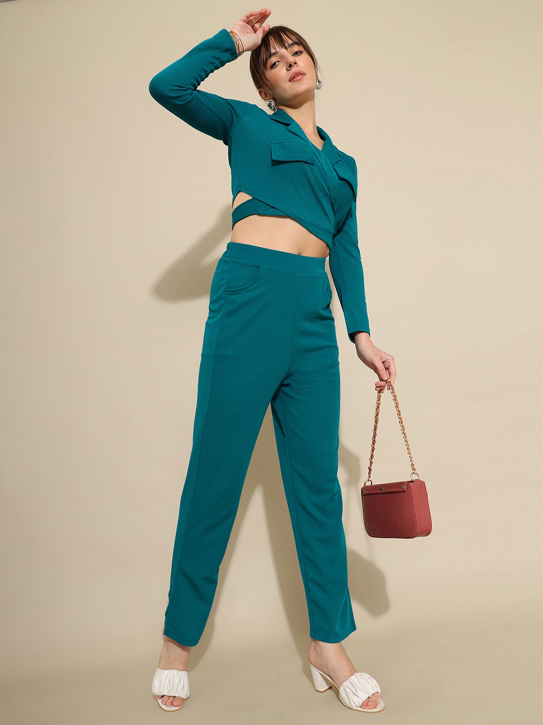 

Moda Rapido V Neck Top & Trousers, Blue