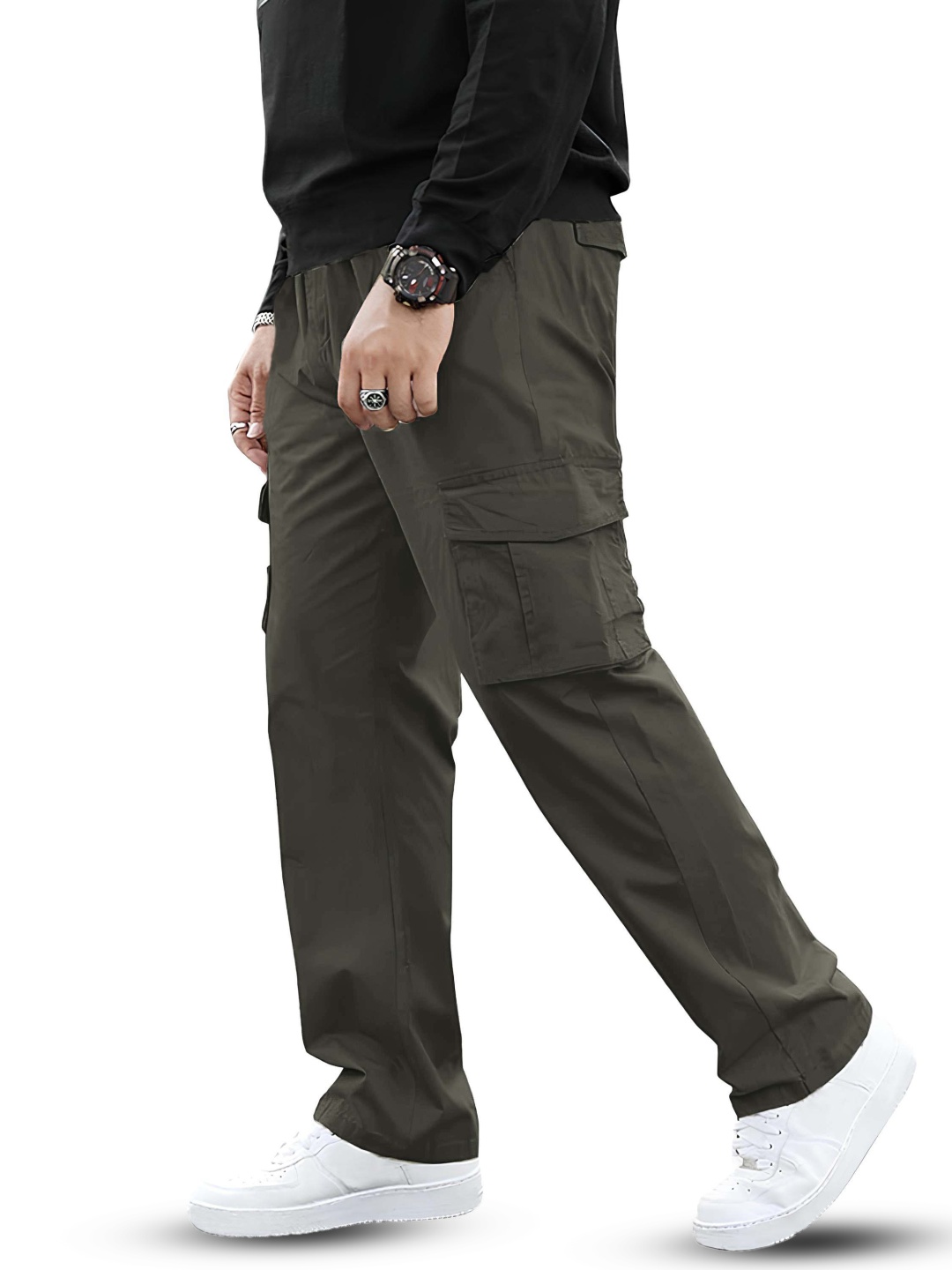 

BAESD Men Relaxed High-Rise Cargos Trousers, Grey