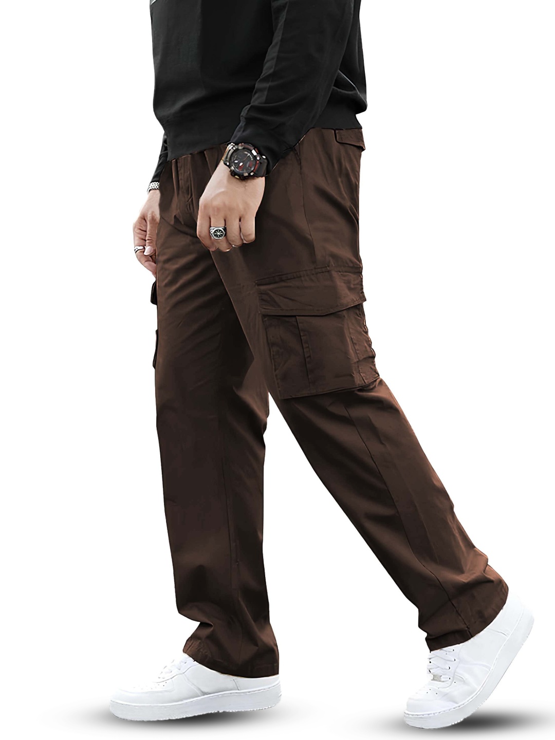 

BAESD Men Relaxed High-Rise Cargos Trousers, Brown