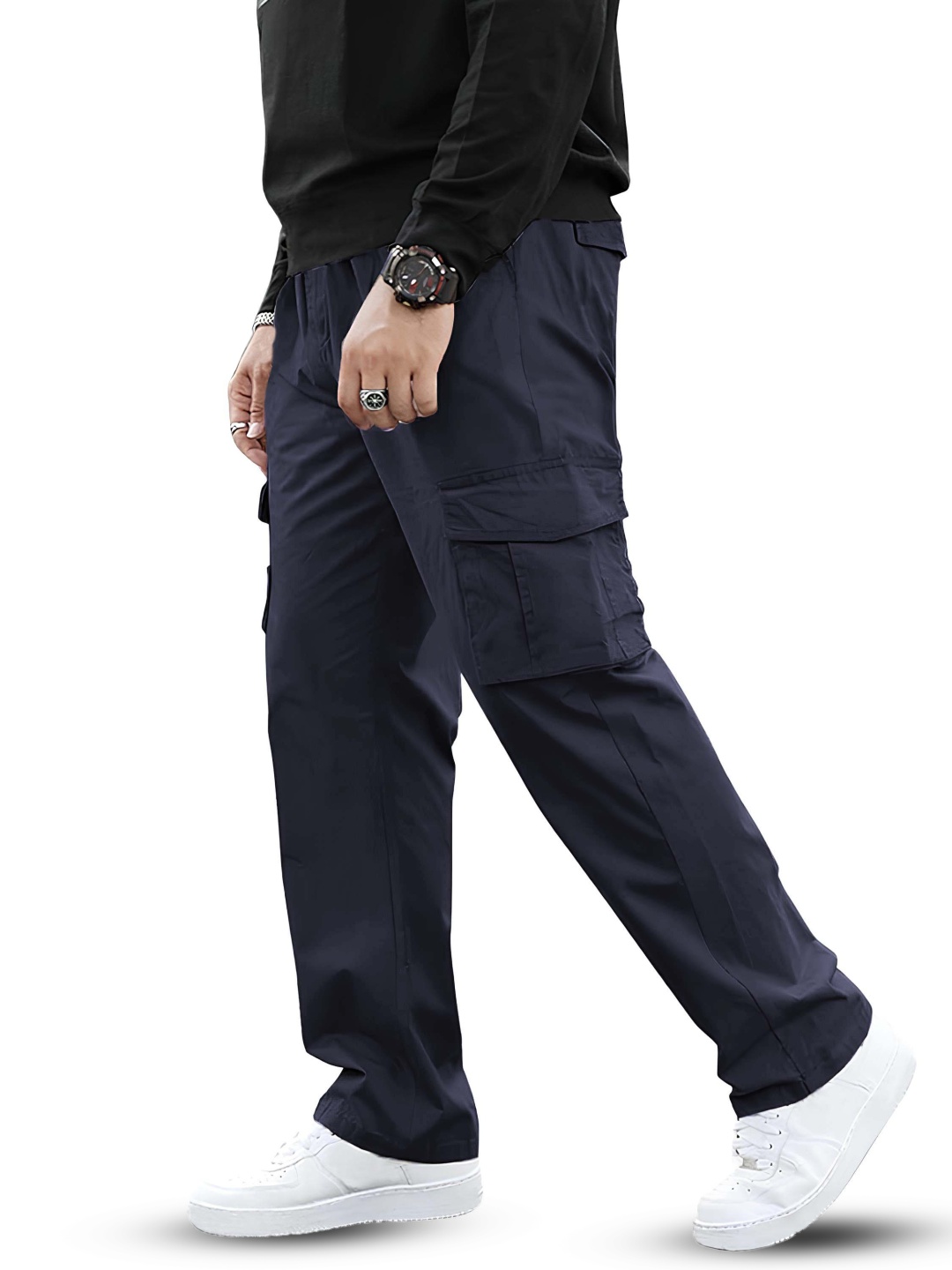 

BAESD Men Relaxed High-Rise Cargos Trousers, Navy blue