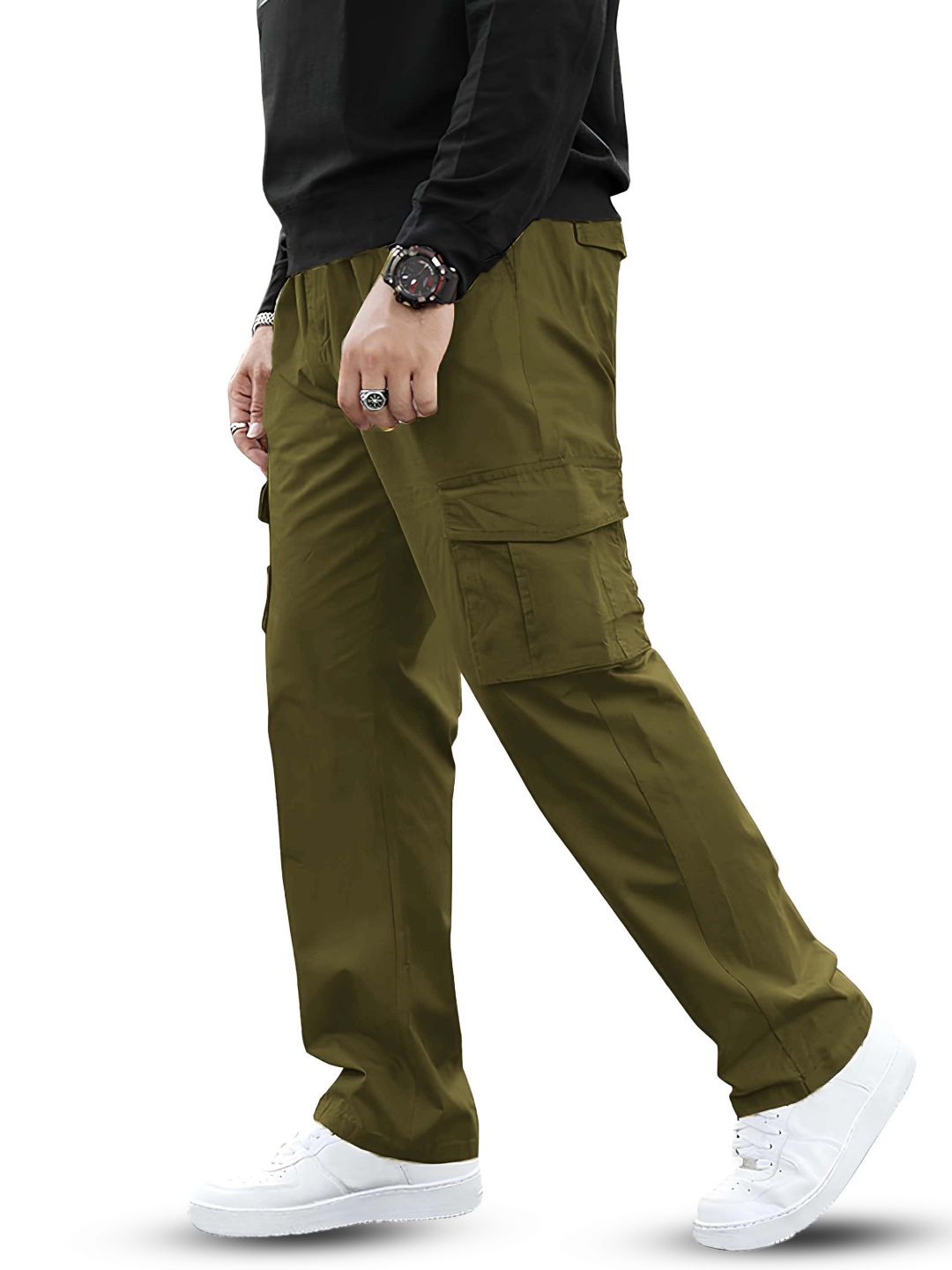 

BAESD Men Relaxed High-Rise Cargos Trousers, Green