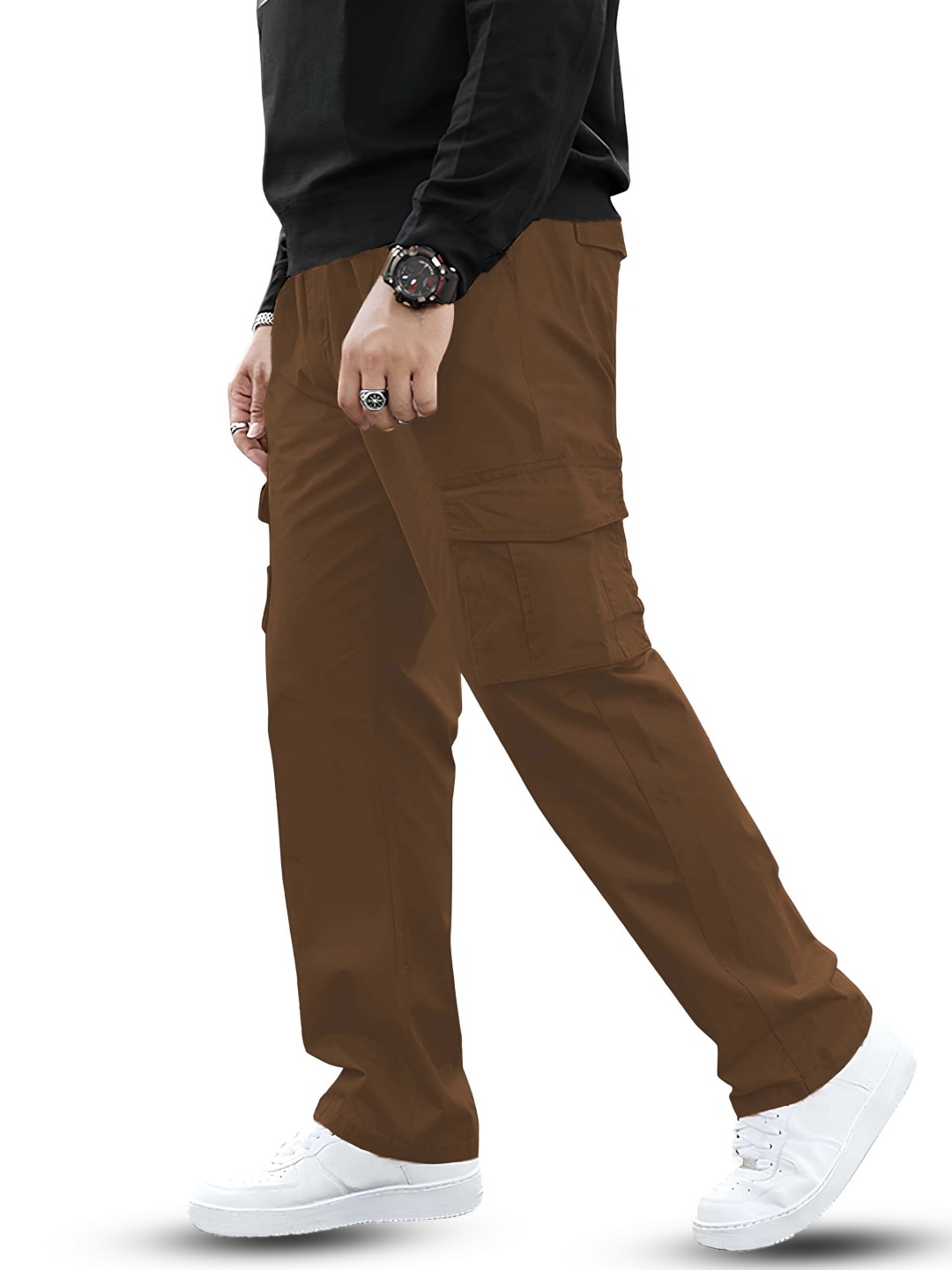 

BAESD Men Relaxed High-Rise Cargos Trousers, Coffee brown