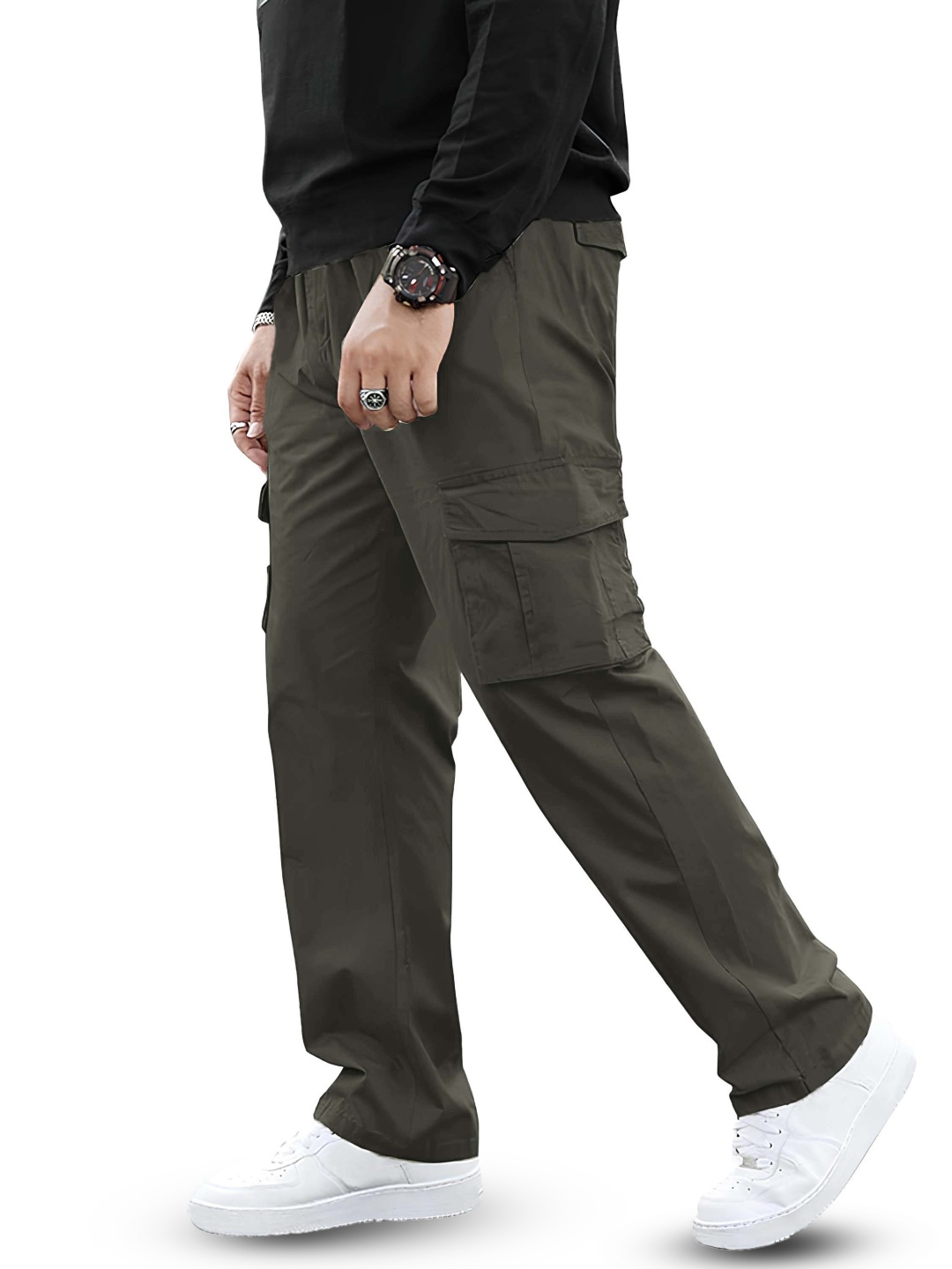 

BAESD Men Relaxed High-Rise Cargos Trousers, Grey