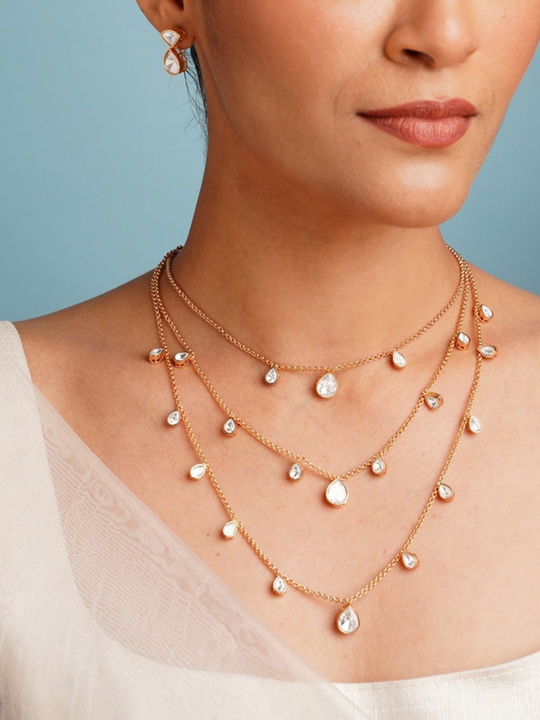 

ABDESIGNS Sophisticated Gold Plated Polki American Diamond Necklace