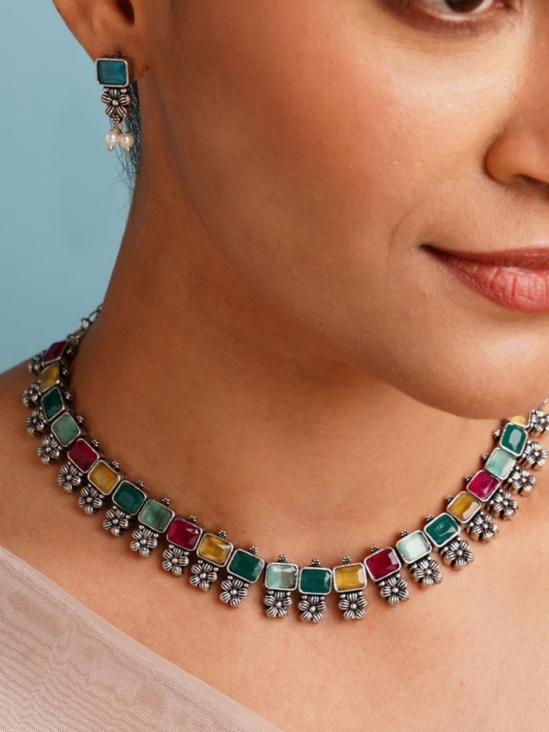 

ABDESIGNS Sophisticated German Silver Plated Kempstone Studded Necklace