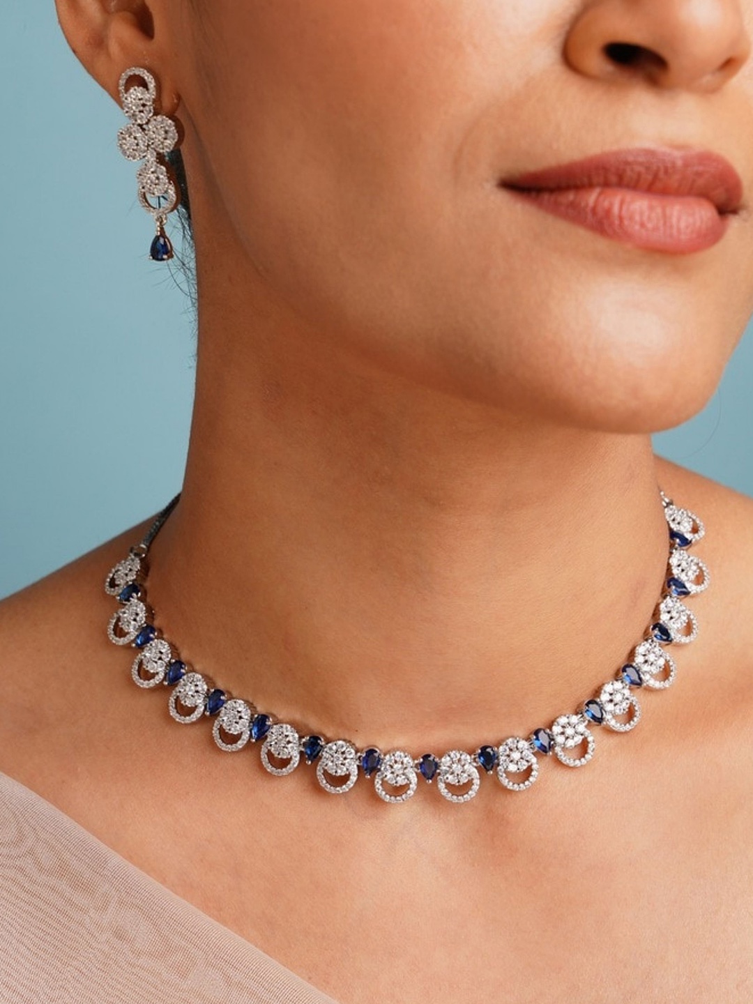 

ABDESIGNS Sophisticated Silver Plated American Diamond Necklace